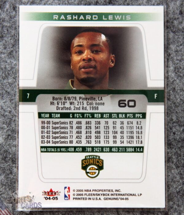 Alternative view of 2004-05 Rashard Lewis #60 Fleer Genuine