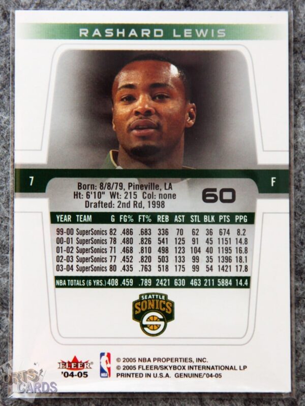 Alternative view of 2004-05 Rashard Lewis #60 Fleer Genuine
