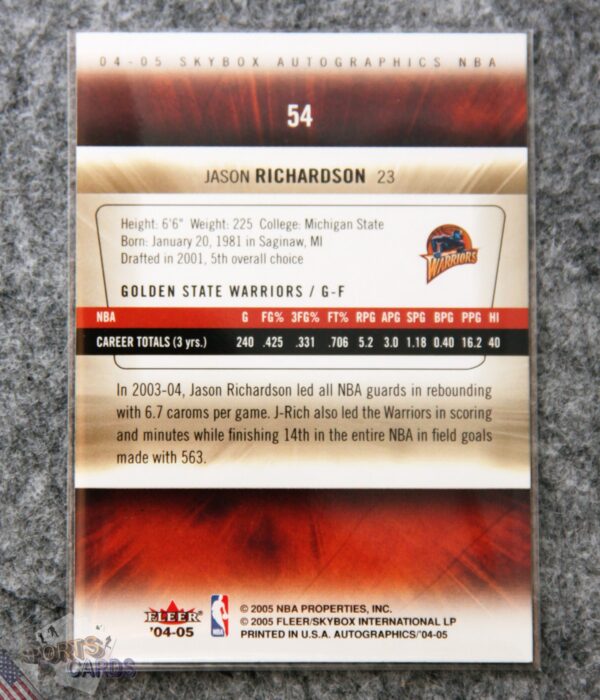2004-05 Jason Richardson #54 Fleer Skybox Autographics-back