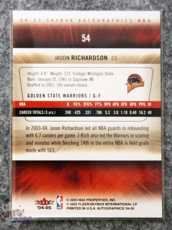 2004-05 Jason Richardson #54 Fleer Skybox Autographics-back
