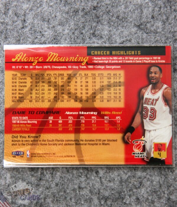 Alternative view of 1998-99 Alonzo Mourning #4 Fleer Ultra