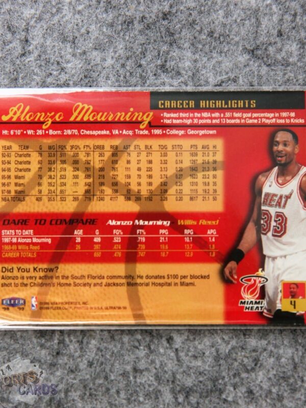 Alternative view of 1998-99 Alonzo Mourning #4 Fleer Ultra