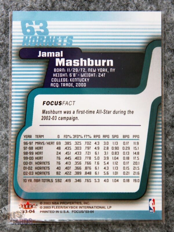 Alternative view of 2003-04 Jamal Mashburn #63 Fleer Focus