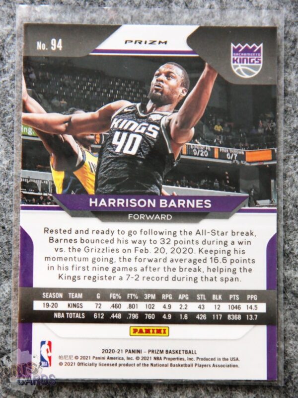 Alternative view of 2020-21 Harrison Barnes #94 Panini Prizm Silver Prizm