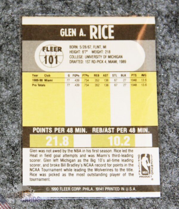 Alternative view of 1990-91 Glen Rice #101 Fleer