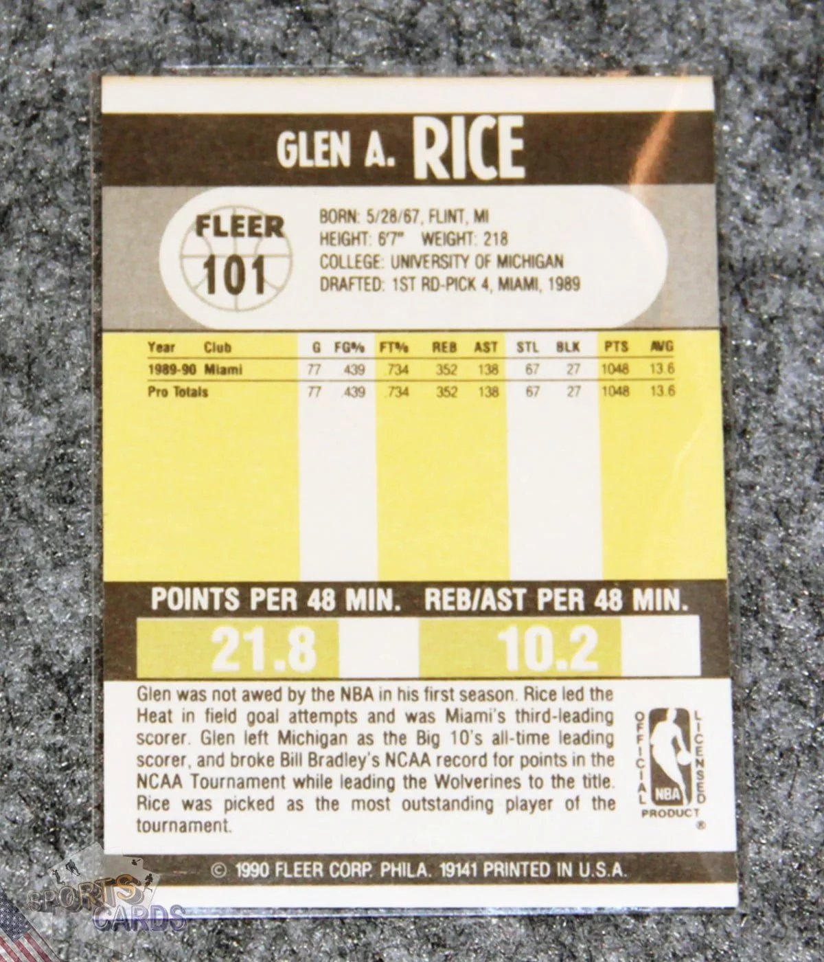 1990-91 Glen Rice #101 Fleer-back