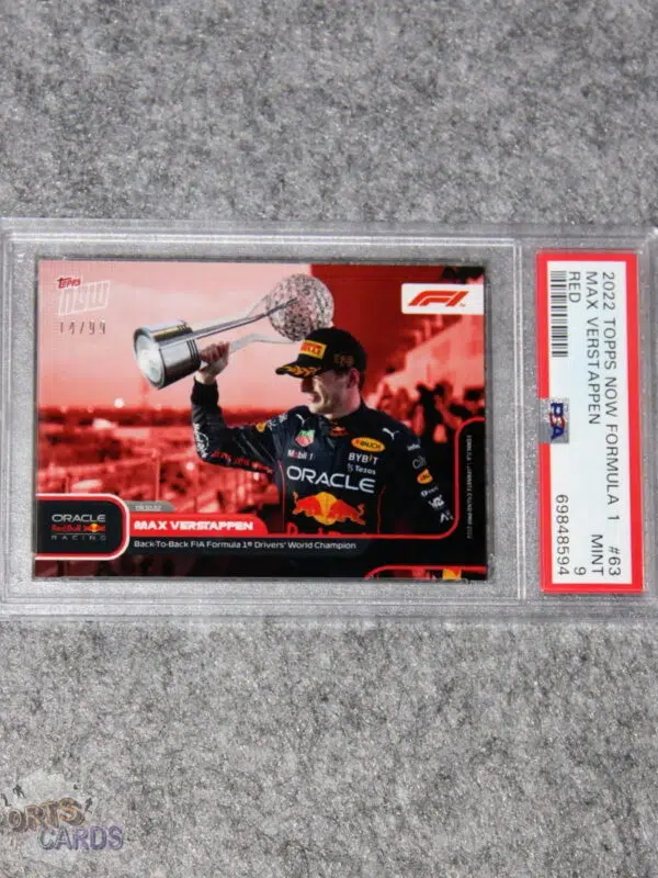2022 Max Verstappen #63 Topps Now Formule 1 Red PSA 9 MINT /99-front