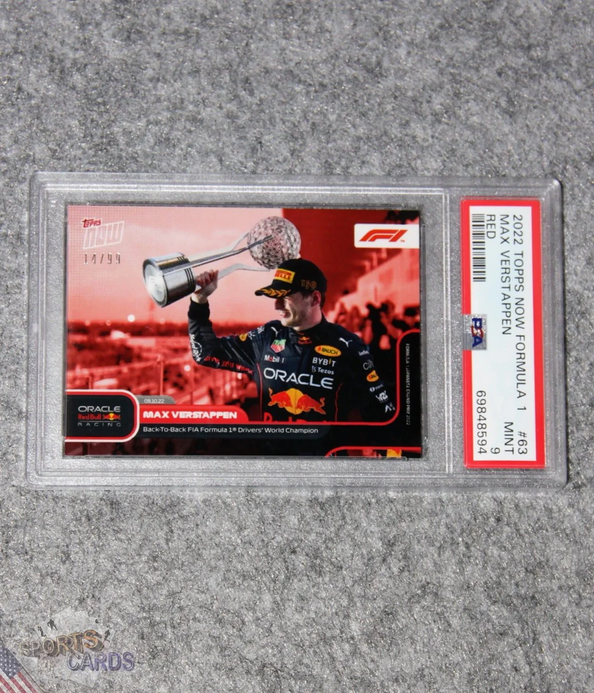 2022 Max Verstappen #63 Topps Now Formule 1 Red PSA 9 MINT /99-front
