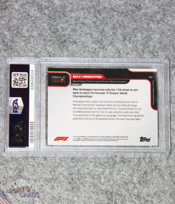 Alternative view of 2022 Max Verstappen #63 Topps Now Formule 1 Red PSA 9 MINT /99