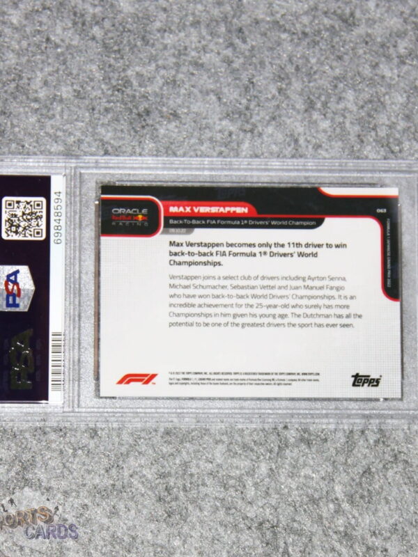 2022 Max Verstappen #63 Topps Now Formule 1 Red PSA 9 MINT /99-back