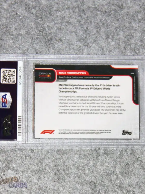2022 Max Verstappen #63 Topps Now Formule 1 Red PSA 9 MINT /99-back