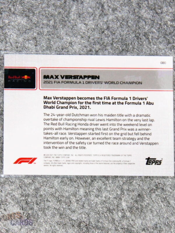 2021 Max Verstappen #80 Topps Now Formule 1 Drivers World Champion-back
