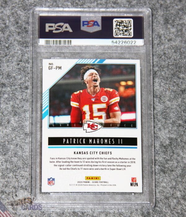Alternative view of 2020 Patrick Mahomes II #GF-PM Panini Score Game Face Gold PSA 9 MINT POP 5