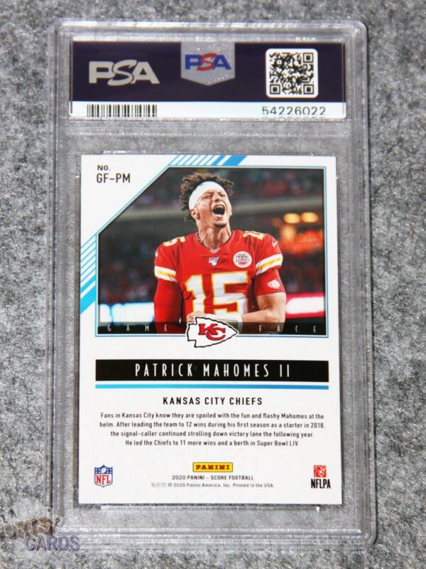 Alternative view of 2020 Patrick Mahomes II #GF-PM Panini Score Game Face Gold PSA 9 MINT POP 5