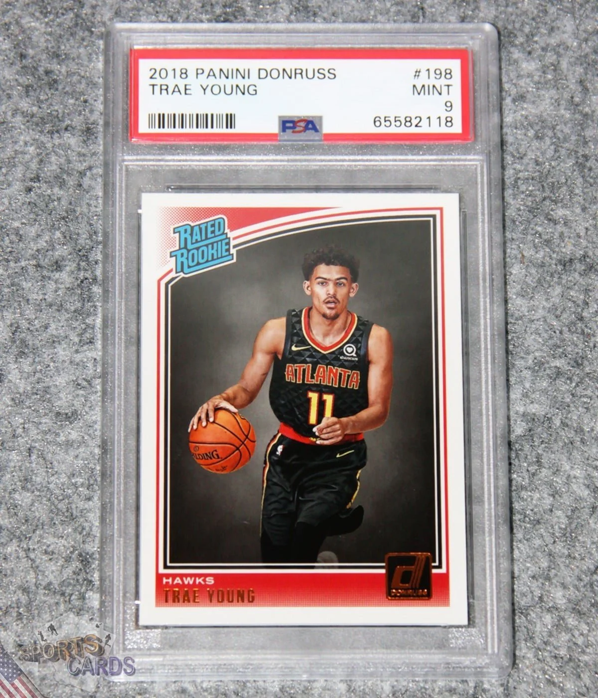 2018-19 Trae Young #198 Panini Donruss Rated Rookie RC PSA 9 MINT-front