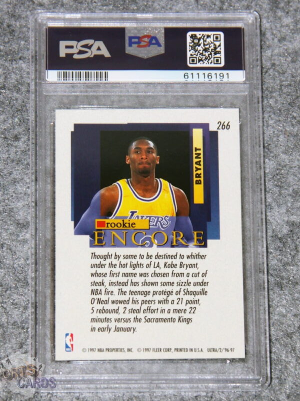 Alternative view of 1996-97 Kobe Bryant #266 Fleer Ultra Rookie Encore RC PSA 9 MINT