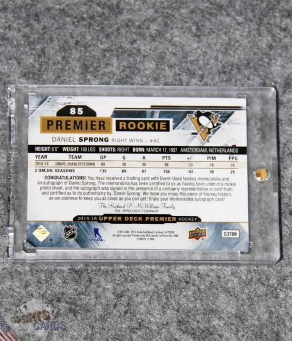 2015-16 Daniel Sprong #85 Upper Deck Premier Rookie /375-back