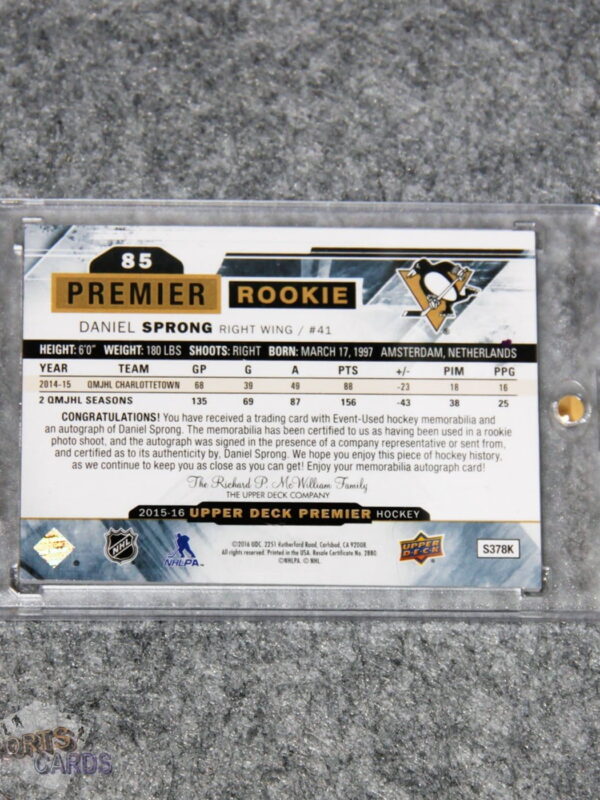 Alternative view of 2015-16 Daniel Sprong #85 Upper Deck Premier Rookie /375