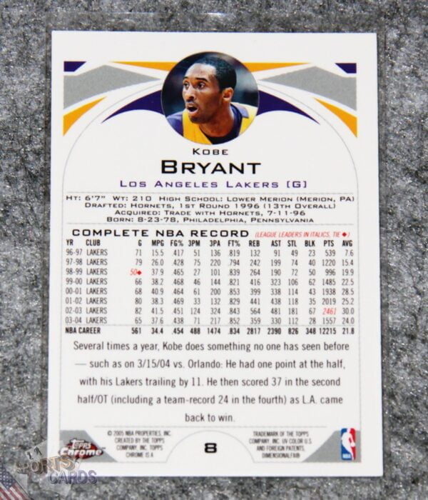 Alternative view of 2004-05 Kobe Bryant #8 Topps Chrome