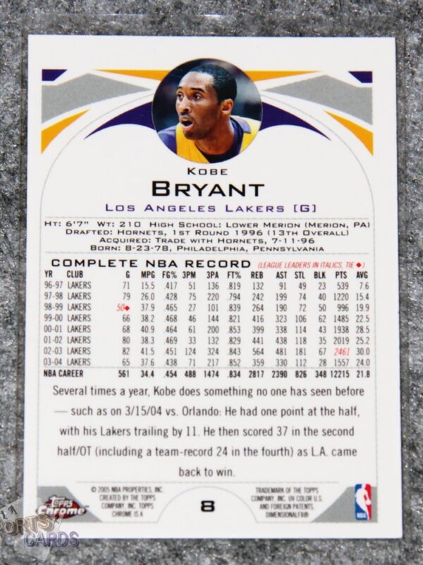 Alternative view of 2004-05 Kobe Bryant #8 Topps Chrome