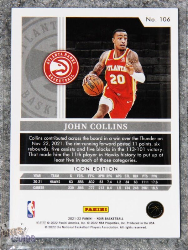 2021-22 John Collins #106 Panini Noir /35-back