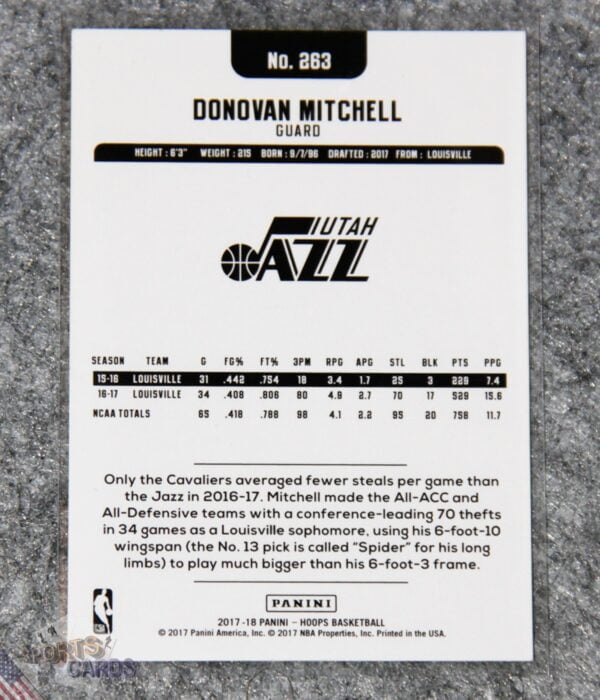 Alternative view of 2017-18 Donovan Mitchell #263 Panini NBA Hoops RC