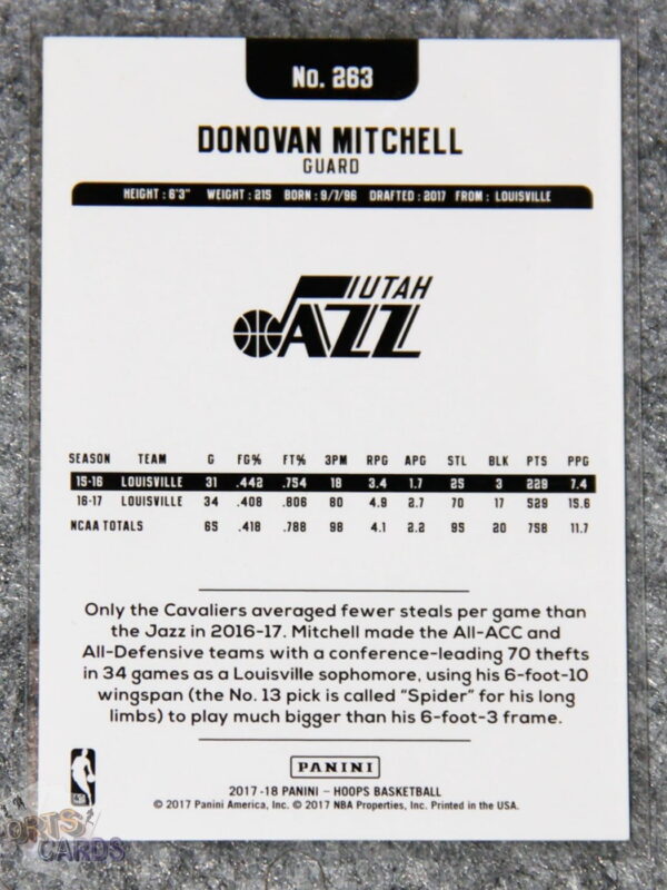 Alternative view of 2017-18 Donovan Mitchell #263 Panini NBA Hoops RC