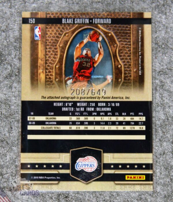 2009-10 Blake Griffin #150 Panini Court Kings Rookie Autograph /649-back