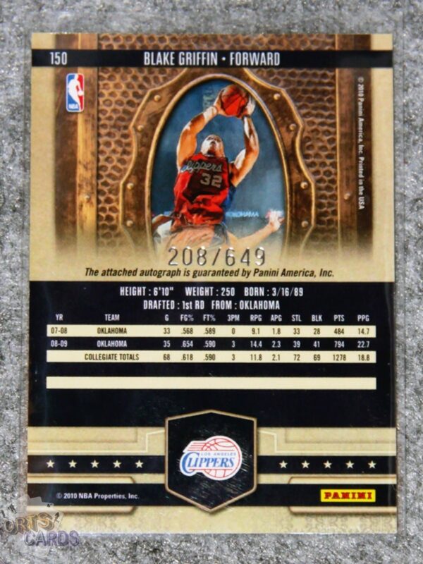 2009-10 Blake Griffin #150 Panini Court Kings Rookie Autograph /649-back
