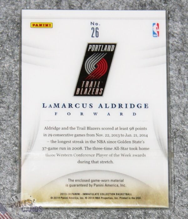 2013-14 LaMarcus Aldridge #26 Panini Immaculate Collection /12-back
