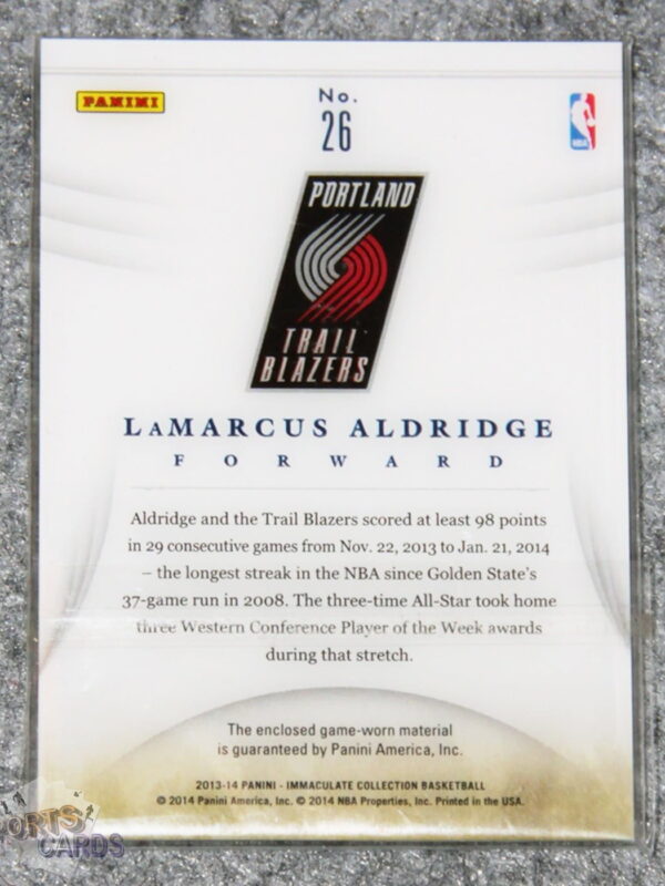 2013-14 LaMarcus Aldridge #26 Panini Immaculate Collection /12-back