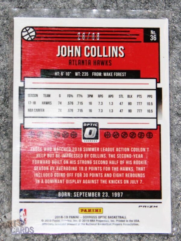 2018-19 John Collins #36 Panini Donruss Optic Choice Red Prizm /88-back