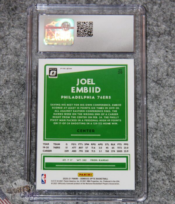 Alternative view of 2020-21 Joel Embiid #20 Donruss Optic Fanatics Exclusive Silver Wave Prizm CSG 9