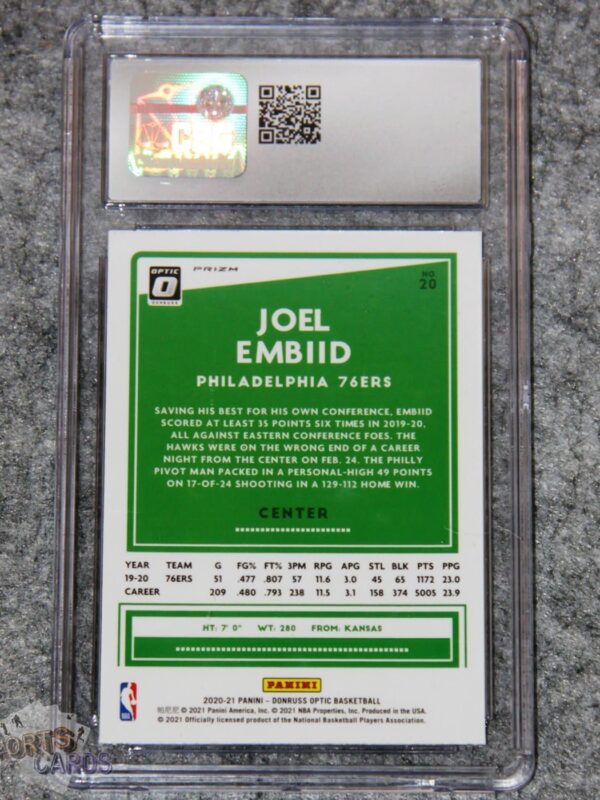 Alternative view of 2020-21 Joel Embiid #20 Donruss Optic Fanatics Exclusive Silver Wave Prizm CSG 9