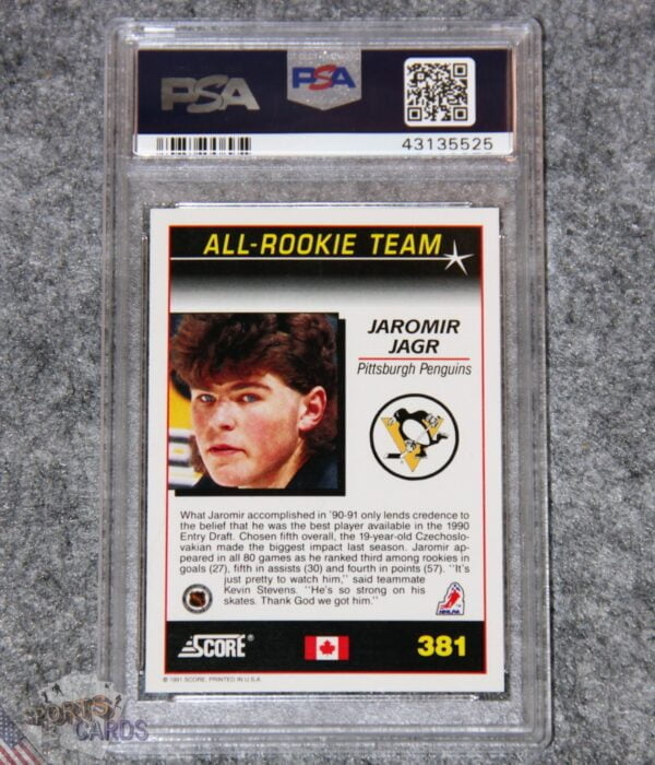 Alternative view of 1991-92 Jaromir Jagr #381 Score Canadian English All-Rookie Team PSA 9 MINT POP 3