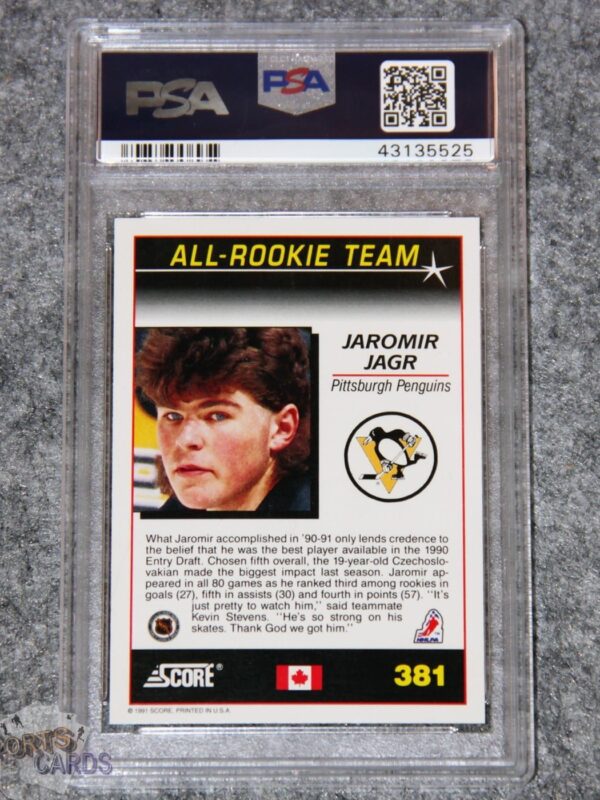 Alternative view of 1991-92 Jaromir Jagr #381 Score Canadian English All-Rookie Team PSA 9 MINT POP 3