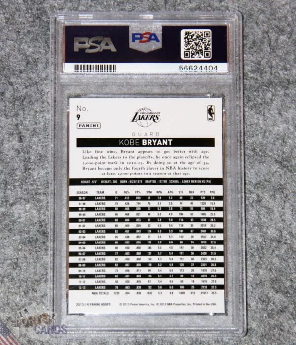 2013-14 Kobe Bryant #9 Panini NBA Hoops PSA 9 MINT-back