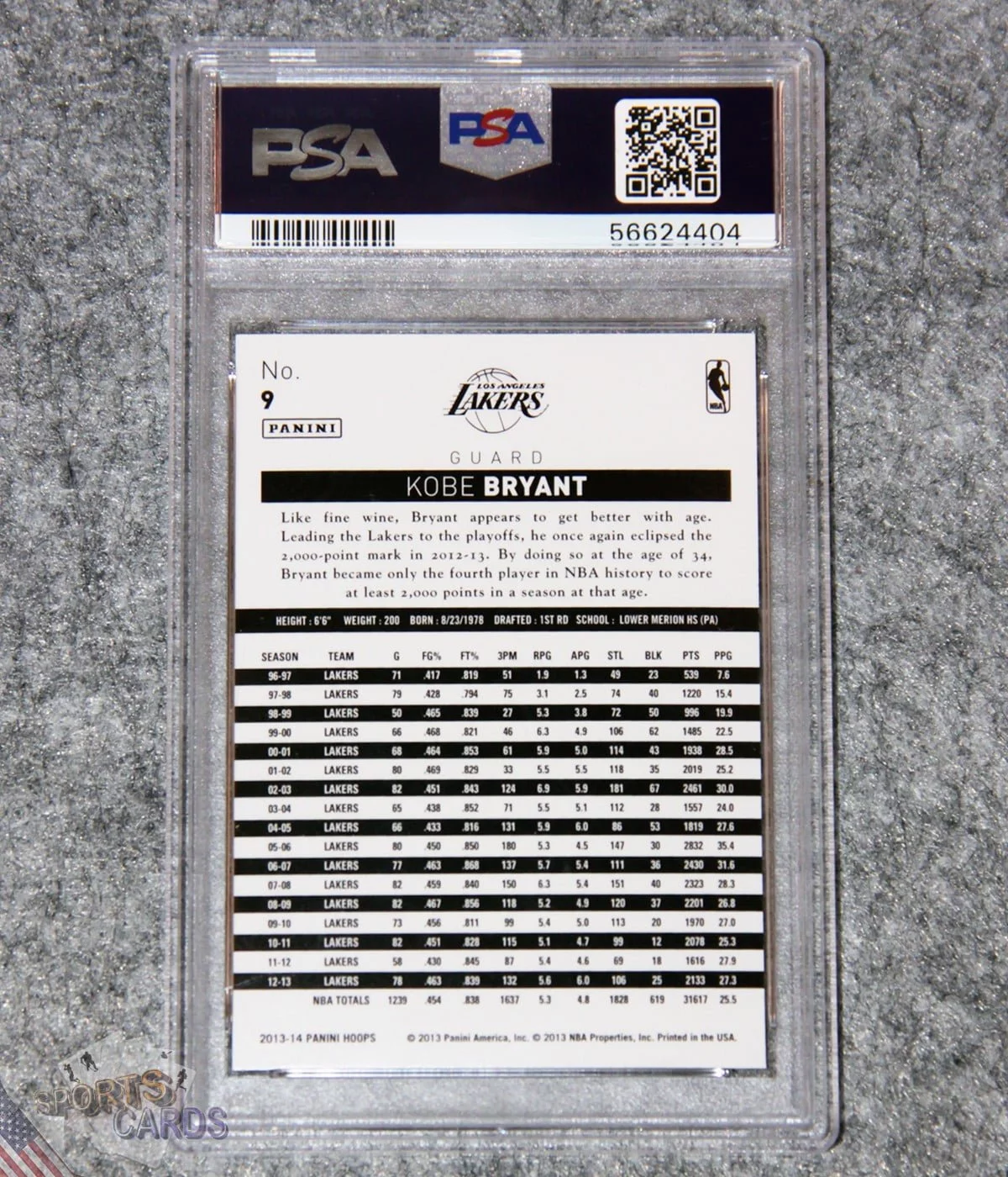 2013-14 Kobe Bryant #9 Panini NBA Hoops PSA 9 MINT-back