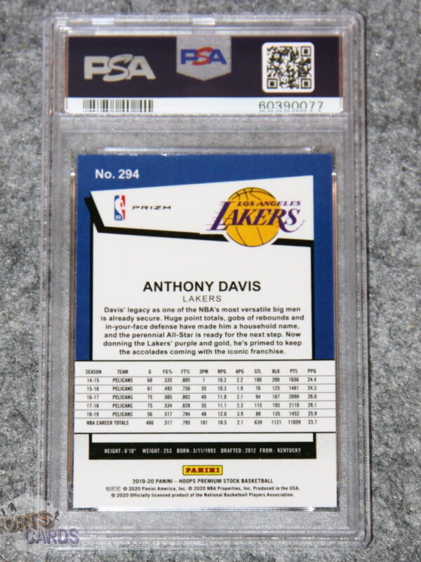 Alternative view of 2019-20 Anthony Davis #294 Panini NBA Hoops Premium Stock Silver Scope Prizm PSA 9 MINT