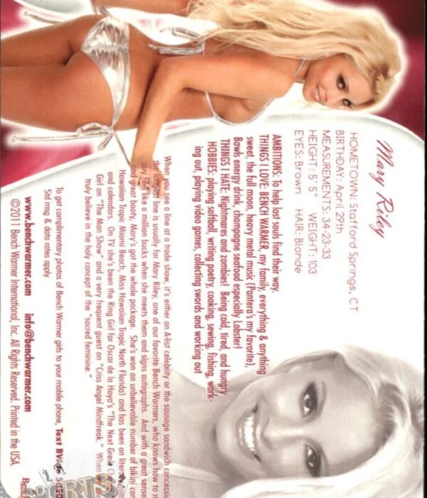 2011 Mary Riley #4 Bench Warmer BubbleGum-back