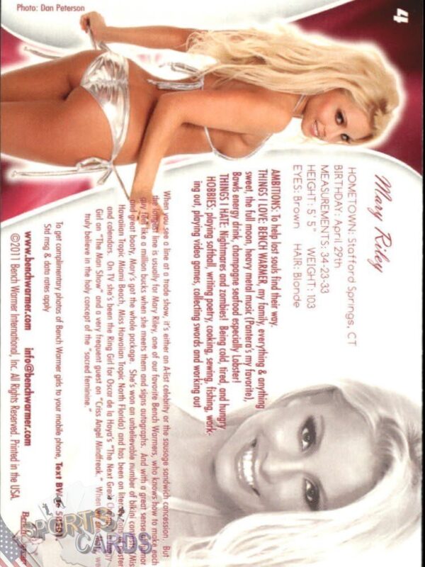 2011 Mary Riley #4 Bench Warmer BubbleGum-back