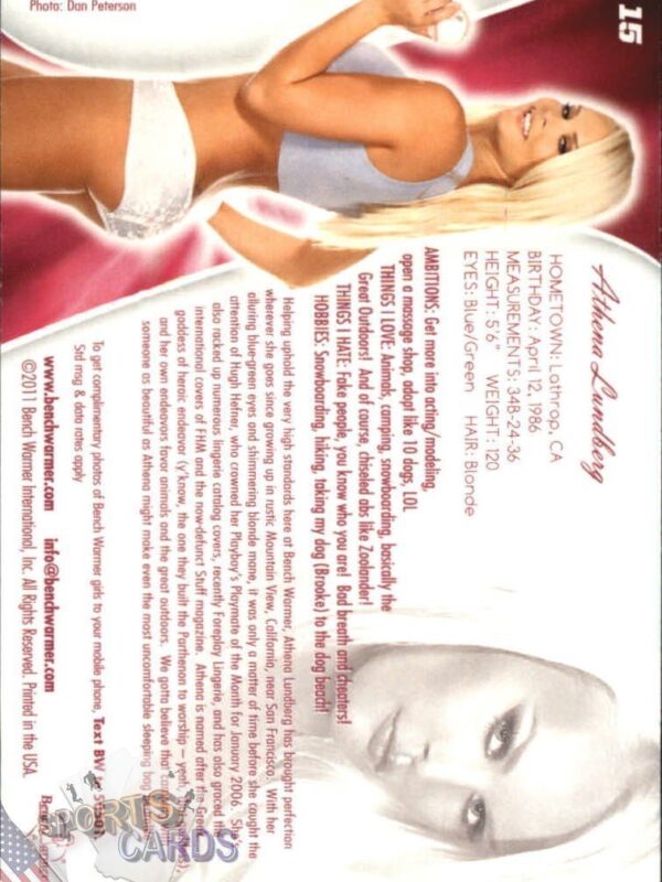 2011 Athena Lundberg #15 Bench Warmer BubbleGum-back