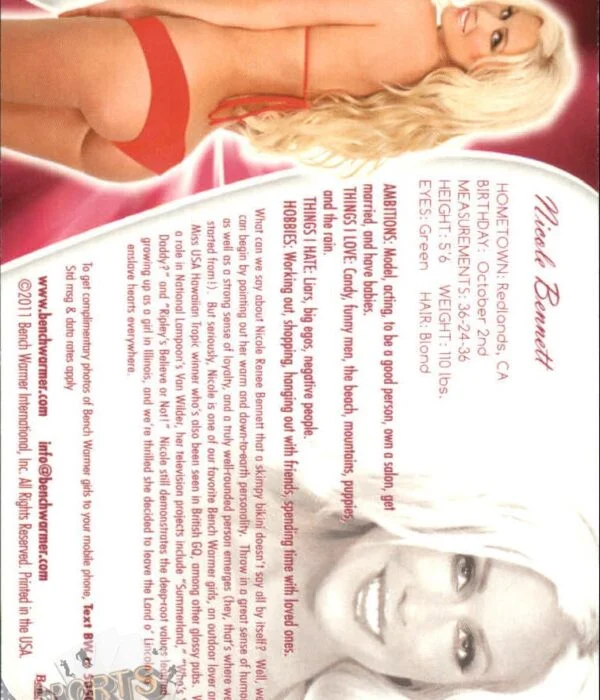 2011 Nicole Bennett #22 Bench Warmer BubbleGum-back