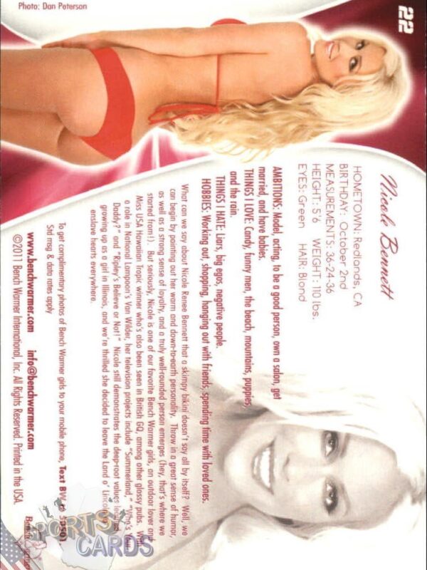 2011 Nicole Bennett #22 Bench Warmer BubbleGum-back