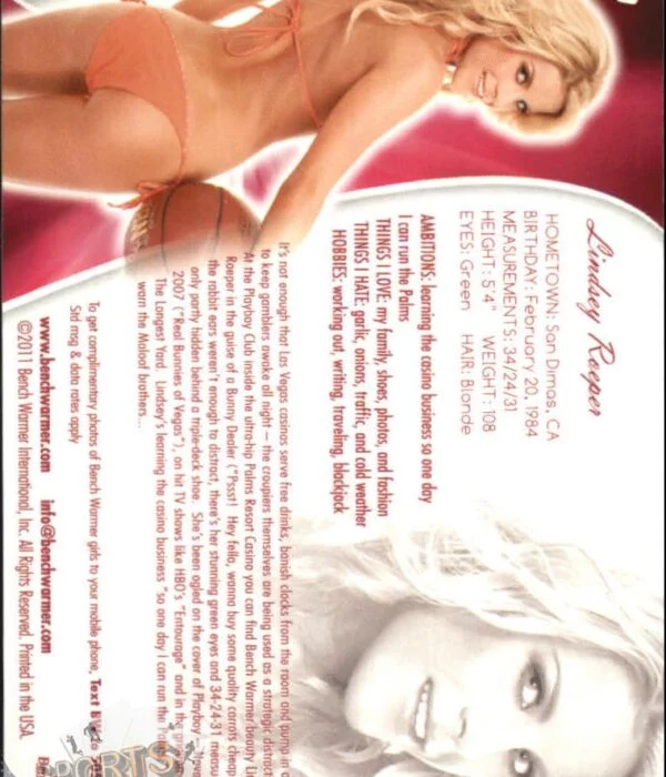 2011 Lindsey Roeper #40 Bench Warmer BubbleGum-back
