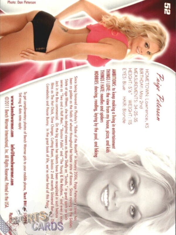 2011 Paige Peterson #52 Bench Warmer BubbleGum-back