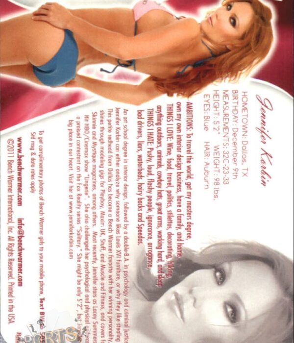 2011 Jennifer Korbin #69 Bench Warmer BubbleGum-back