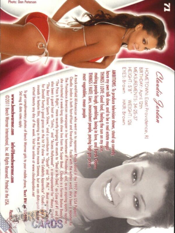 2011 Claudia Jordan #71 Bench Warmer BubbleGum-back