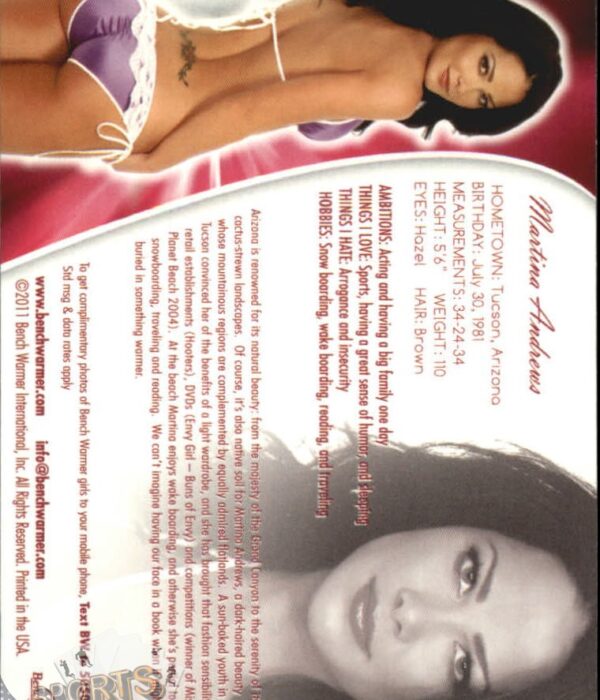 Alternative view of 2011 Martina Andrews #73 Bench Warmer BubbleGum