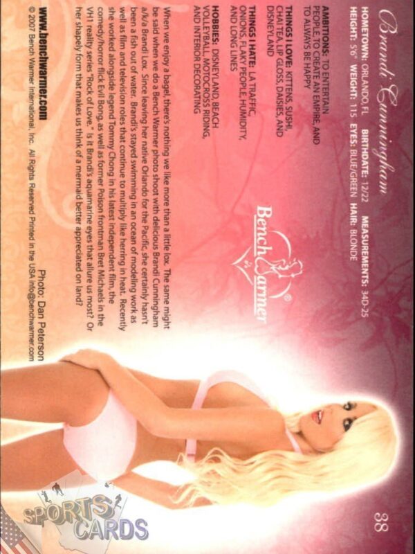 2007 Brandi Cunningham #38 Bench Warmer-back